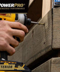Using exterior wood screws for decks and outdoor projects, size 8 x 1-1/2 inch, bronze, epoxy-coated for rust resistance, T25 star bit.