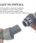 Hands connecting Liquid Tight PVC Conduit Kit 3 Quarter Inch 25 Feet With 4 Straight And 3 90 Degree Connectors Non Metallic Corrosion Resistant