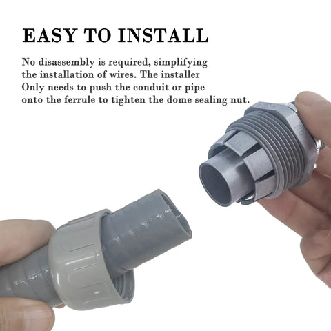 Hands connecting Liquid Tight PVC Conduit Kit 3 Quarter Inch 25 Feet With 4 Straight And 3 90 Degree Connectors Non Metallic Corrosion Resistant