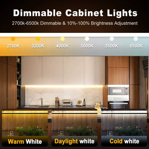 Under Cabinet LED Lighting Kit With 20 Foot Run, Six Dimmable Strip Lights From 2700K Warm White To 6500K Daylight in kitchen