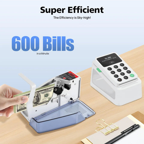 On The Go Money Counter Machine That Slams Through 600 Bills Per Minute With LED Display shown in action on a desk