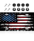 Vintage Americana Flag License Plate Cover For Front Car Decor With Distressed Retro Look And USA Flag Vibe, Includes 4 Screws