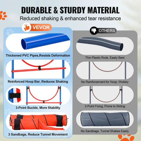 Ultimate Dog Agility Course Backyard Set With 13 Pieces, thickened PVC pipes, reinforced hoop bar, 3-point buckle, sandbags