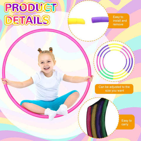 Child with 24-inch pink hoop from 12 Piece Toy Hoop Set For Kids And Teens Adjustable Detachable Exercise Rings