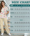 Heart Stethoscope Print Scrub Set For Women Three Piece V Neck Top Straight Leg Pants Cap Nurse Uniform size chart shown