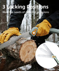 Foldable Pruning Saw 9.5 Inch SK5 Blade With Adjustable Cutting Angles For Tree Trimming Gardening Camping And Yard Work shown in use on a log