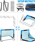Setup instruction for Backyard Kids Soccer Goals Set Two Pack Portable Pop Up Nets With Ball Cones Pump And Ground Stakes