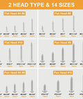 520 Piece 304 Stainless Steel Wood Screw Kit With Flat Head And Pan Head Philips Self Tapping Screws In Sizes Four To Ten