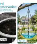 Before and after view of a Powered Cascade Bird Bath Fountain Hanging Water Feature For Outdoors Garden Patio Backyard Blue Eco Friendly Decor No Batteries Needed Easy Setup Outdoor.