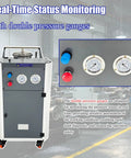 Badass Pneumatic Chip And Sludge Removal Machine Filters CNC Cooling Oil showing real-time dual pressure gauges for monitoring.