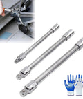 Reach Tight Auto Spots With A 360 Degree Bendable Flexible Extension Set for 3 eighths, 1 quarter, and 1 half inch drive wrenches