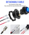 Waterproof 12V Toggle Switch Kit 2 Pack With Heavy Duty Blue LED Light, detachable cables visible for easy insertion and removal.