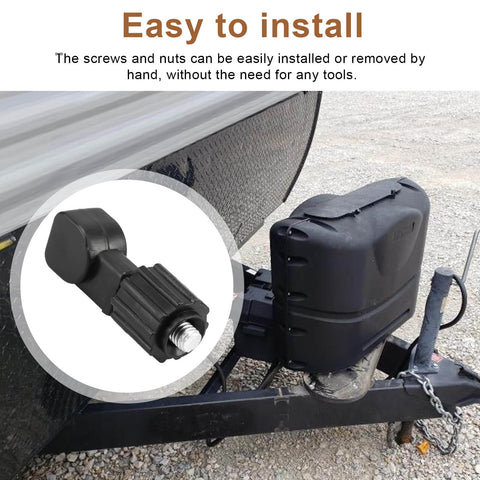 Thumb Screw And Nut Kit For RV Propane Tank Caps Compatible With 40543 Caps shown next to camper trailer tank cover