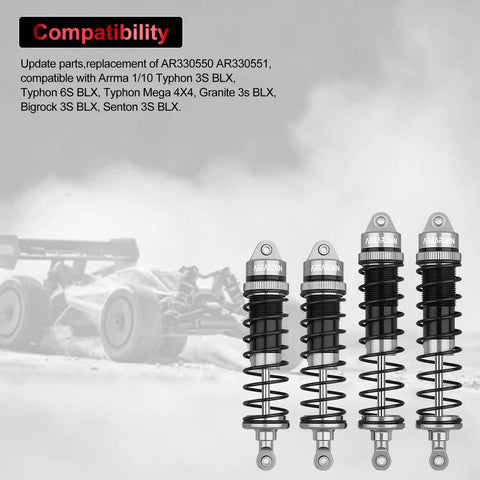 Beefy 4Pcs Aluminum Front And Rear 1:10 RC Shock Set, Drop In Replacement For AR330550 AR330551