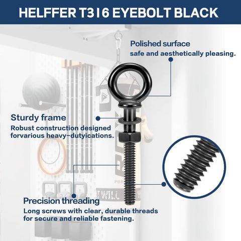 Beefy Five Pack Black Titanium Shoulder Eye Bolts One Quarter Inch By Two Inch Shank T316 Stainless Steel Heavy Duty Eyebolts