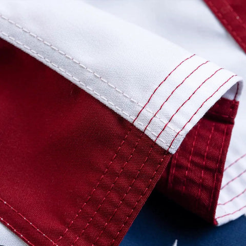 Close-up of sewn stripes on the Patriotic 2x3 Ft USA Flag Crafted From Oxford Polyester With Vivid Colors for durability