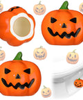 Top Notch Halloween Bathroom Glow Up Dope Ghost Pumpkin Toilet Seat Bolt Cover Cap Set features ceramic pumpkin covers.
