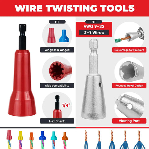 6 Piece Wire Twister Drill Set With Bit Holder Keychains And Red Wire Nut Twister One Quarter Inch Hex Shank overview