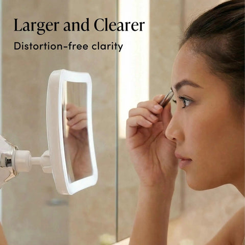Woman using 10X Magnifying Lighted Makeup Mirror With Natural Daylight LEDs Portable Cordless Vanity Mirror 6.5 Inch Square for tweezing