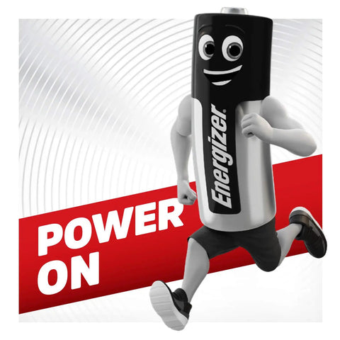 Energizer battery mascot running with a smile, symbolizing energy and power for Kickass Alkaline Battery Two Pack Model 4LR44 And A544.
