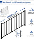 Hella Secure Aluminum Stair Railing Kit 2 Pack Includes Four Thirty Nine Inch Posts Measuring Thirty Six Inches High By Four Feet Wide With Heavy Duty Adjustable Brackets For Fast Deck And Concrete Setups, flexible fit for stair layouts.