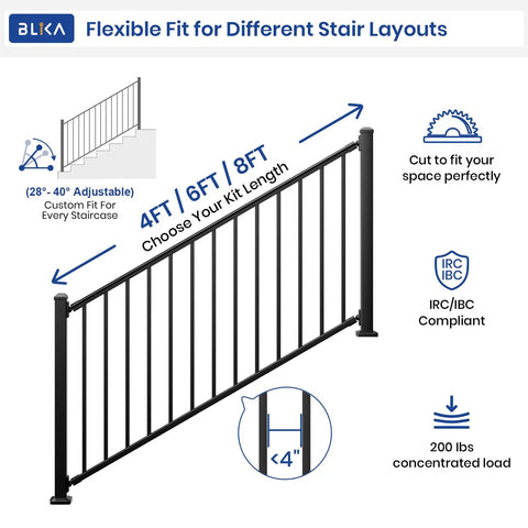 Hella Secure Aluminum Stair Railing Kit 2 Pack Includes Four Thirty Nine Inch Posts Measuring Thirty Six Inches High By Four Feet Wide With Heavy Duty Adjustable Brackets For Fast Deck And Concrete Setups, flexible fit for stair layouts.