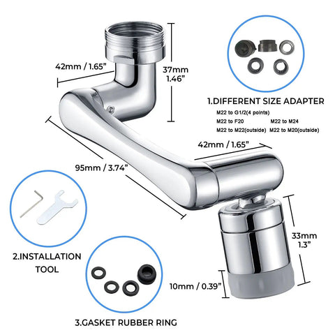 Rotating Faucet Aerator With 1440 Degree Swivel And Two Modes, Slick Brushed Brass And Stainless Steel Finish