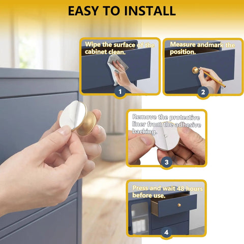 Five Pack Self Adhesive Cabinet Knobs And Drawer Pulls Peel And Stick Stainless Steel No Drill Handles installation steps.