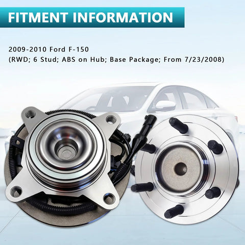 Front Wheel Bearing Hub Assembly 515117 for Ford F150 2009 2010 with 6 bolts, ABS sensor, two-piece kit for 2WD, on display