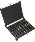 Reduced Shank Drill Bit Set For Metal Wood Plastic, 8 Sizes From 9/16 To 1 Inch, HSS M2 With Titanium Black Nitride Coatings in case