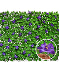 Dope Expandable Faux Ivy Privacy Screen With Artificial Flowers And Greenery, zoom on purple flower and greenery details