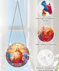 Colorful Acrylic Suncatcher Puzzle Window Decor Kit with hanging chain and hook, stained glass style, Jesus motif, 8.9 inch