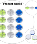 Round Bubble Level 32mm 12 Pack Circular for spirit Levels for acrylic, featuring green, blue, and clear levels with measurement markings.