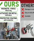 Heavy Duty Magnetic Paint Spray Gun Holder Rack Two Piece Wall Mount Storage System, showcasing magnetic force and portable design.