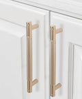 Champagne Bronze Knurled Cabinet Handles Set, 30 Pack, 6-1/4 Inch (160mm) Gold Knurled Pulls on white cabinet