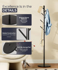 Heavy-Duty Metal Coat Rack With Eight Hooks, Three Adjustable Heights, Modern Hall Tree, Freestanding Clothes Stand With Sintered Stone Base, Built To Be Your Entryway Workhorse For Coats Hats Bags And Scarves, Black next to bathtub
