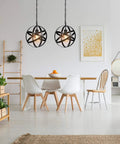 Dining room with Plug In Dope Rustic Metal Pendant Light With Adjustable Ring Spheres, Vintage Industrial Chandelier above table