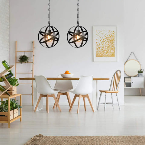Dining room with Plug In Dope Rustic Metal Pendant Light With Adjustable Ring Spheres, Vintage Industrial Chandelier above table