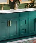 Green bathroom vanity with 10 Pack 5 Inch Brushed Brass Cabinet Pulls Slick Gold Cabinet Handles For Kitchen And Drawer Hardware