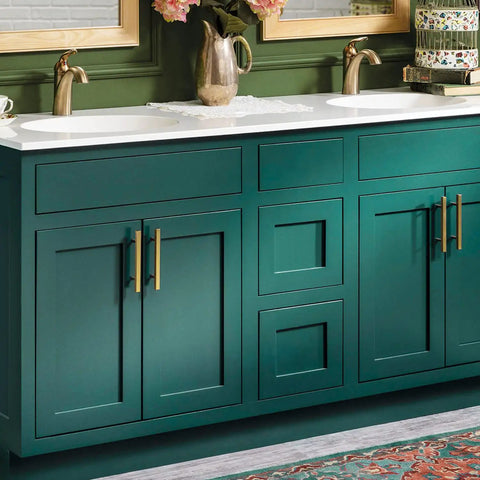 Green bathroom vanity with 10 Pack 5 Inch Brushed Brass Cabinet Pulls Slick Gold Cabinet Handles For Kitchen And Drawer Hardware