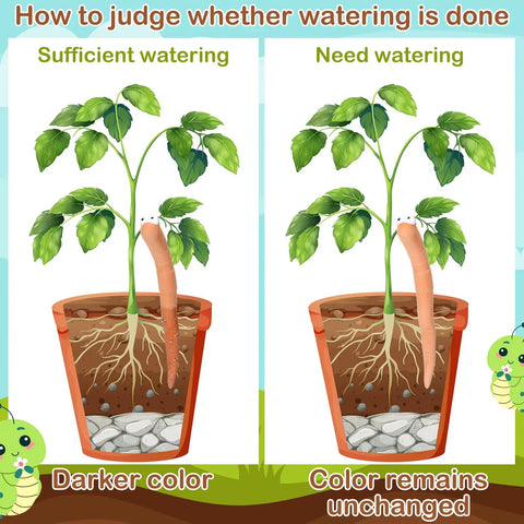 12 Pack Ceramic Water Sensor Worms For Plants Moisture Monitor Garden Tool cute soil moisture guide showing dark and light color change