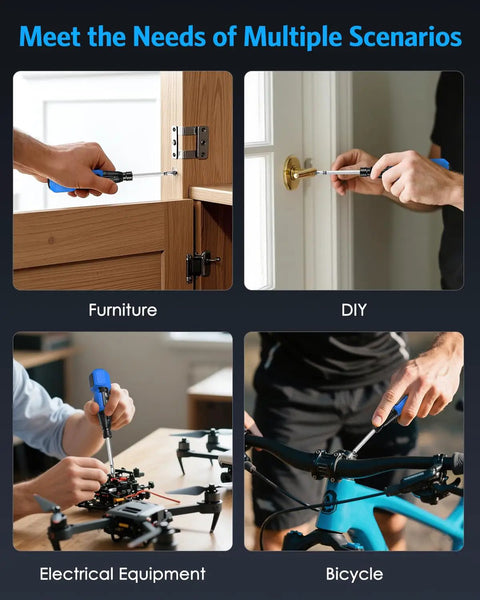 2 In 1 Cordless Electric Screwdriver With LED Light and USB Charging used for furniture, DIY, electronics, bicycle repair