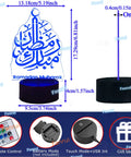 Lit Ramadan Illusion Night Light 3D Look With 16 Color Change LEDs and Touch Control, Eid Mubarak Decor with remote and USB power.