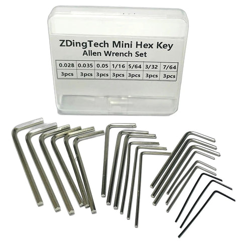 21 Piece Pocket Sized Hex Key Set With Rust Resistant Black Oxide Finish Micro Allen Wrenches in case with various sizes visible.