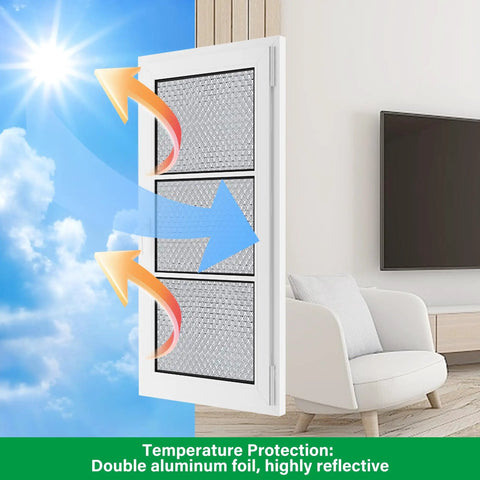 Window Insulation Roll 48In By 20Ft Reflective Heat Shield Bubble Film With Double Sided Aluminum Foil Insulation For Weatherproof Windows Garage Doors RVs Basements Beat The Heat All Year Round For Winter And Summer Comfort installed on a window