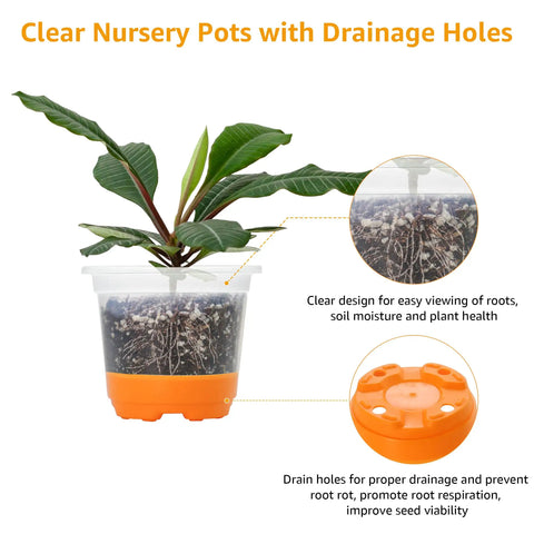 Clear 4 Inch Nursery Pots With Flexible Silicone Base For Easy Transplanting No Fuss Reusable Seedling Pots, Transparent Orange