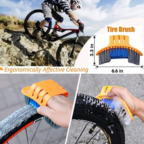 Tire brush from 7 Piece Bike Cleaning Brush Kit For Chain And Frame All In One Bicycle Cleaning Set For Dirt Road Mountain BMX Hybrid