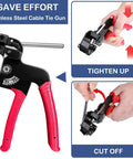 Heavy Duty Cable Tie Gun Kit With 300 Stainless Steel Zip Ties, ergonomic handle tightening and cutting process