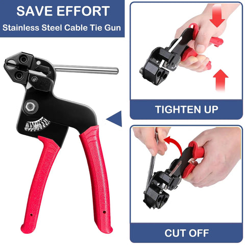 Heavy Duty Cable Tie Gun Kit With 300 Stainless Steel Zip Ties, ergonomic handle tightening and cutting process