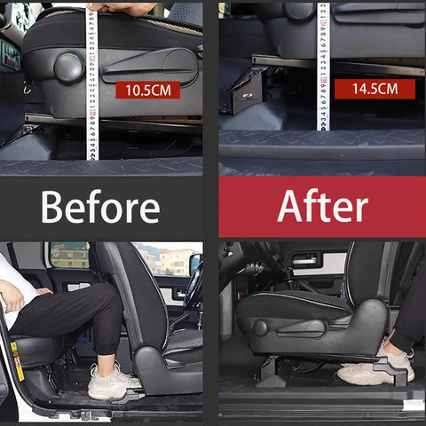 Seat Spacer Kit For Toyota FJ Cruiser 2007 To 2022 Front Seat Riser Lift Upgrade 2 Pack Aluminum Before and After Comparison